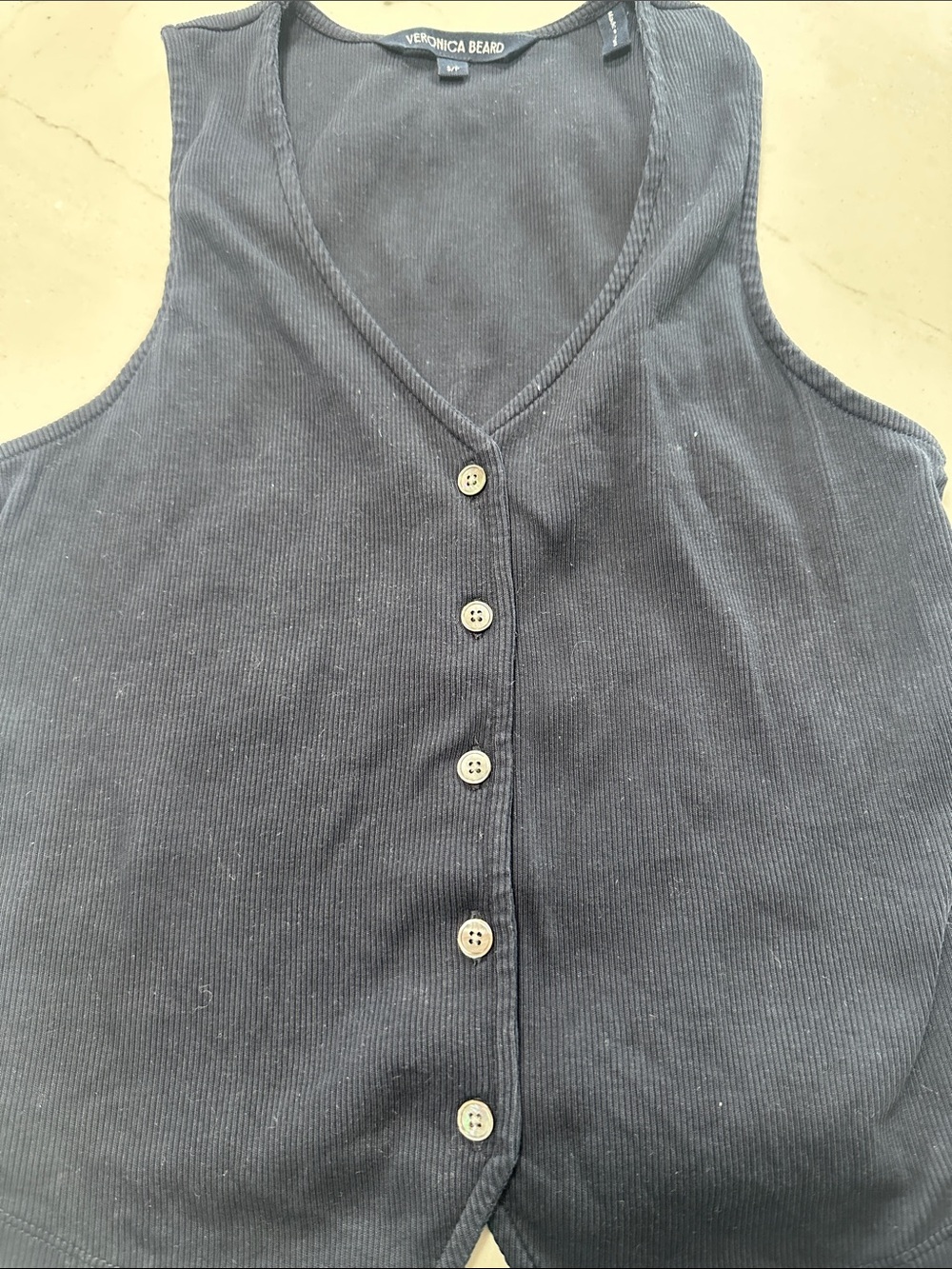 Veronica Beard Navy Ribbed Button-Front Tank - Picture 4 of 4